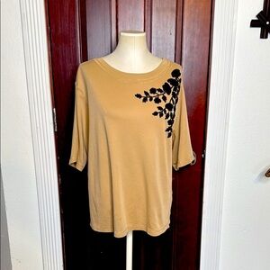 Chico's NWOT Tan Top with Black Floral Accent